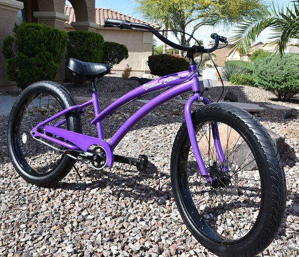 Single Speed Beach Cruiser Purple Frame Black Wheels Bahama Cruisers