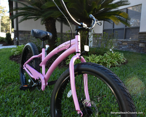 Single Speed fat tire beach cruiser bicycle Pink Diamond Frame/Black Wheels