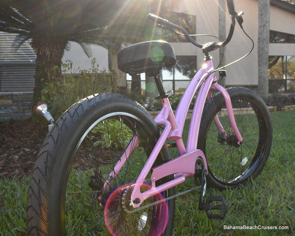 Single Speed fat tire beach cruiser bicycle Pink Diamond Frame/Black Wheels
