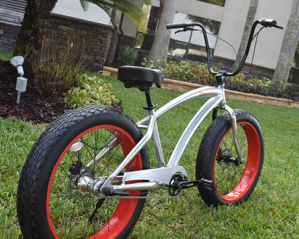 3 SPEED FAT TIRE CRUISERS | Polished Aluminum Frame/Viper Red Wheels
