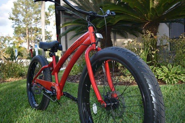New Single Speed Custom Beach Cruisers 3.0 Wide Ride Candy Apple Red Frame and Wheels